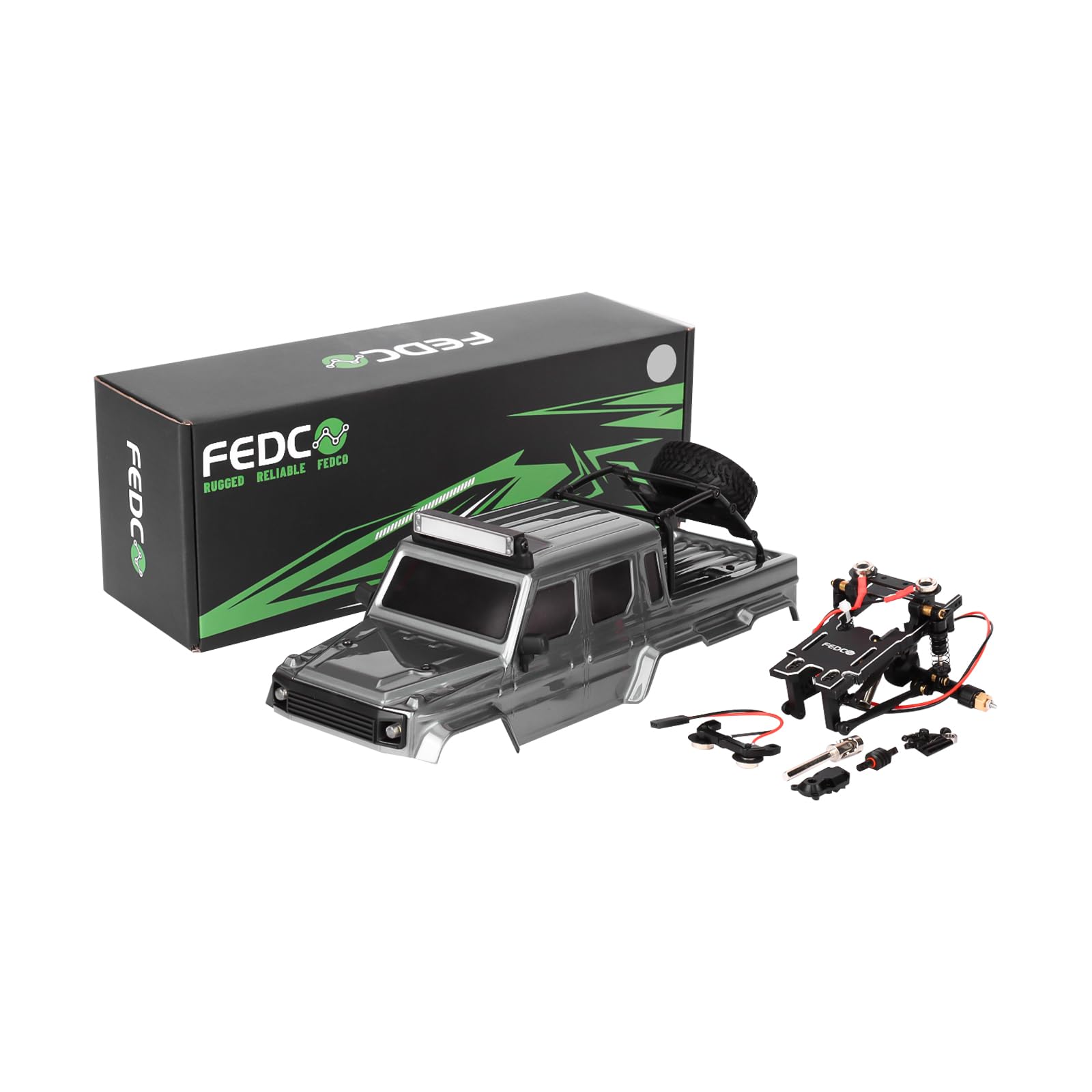 FEDCO SCX24 Body 6x6 Conversion Kit PC Hard Body Shell with Lights Frame-Axle Assembly for Bronco JLU C10 Basecamp Axial SCX24 6ร6 RC Crawler Upgrades