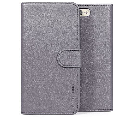 BUDDIBOX iPhone 7 Plus Case / iPhone 8 Plus Case, [Wallet Case] Premium PU Leather Wallet Case with [Kickstand] Card Holder and ID Slot for Apple iPhone 7 Plus / iPhone 8 Plus, (Gray)