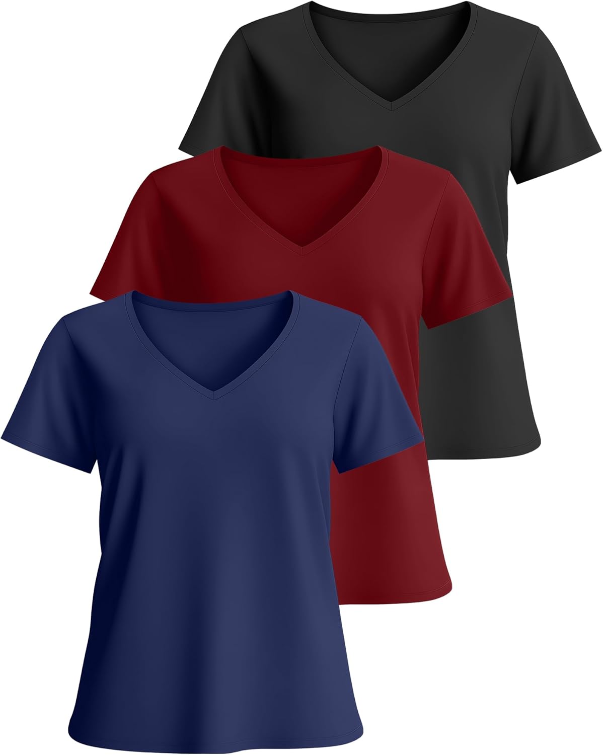 Neer 3 Pack Women's Plus Size T Shirts Short Sleeve V Neck Tops Solid Flat Hem Basic Loose Causal Tees - Image 2