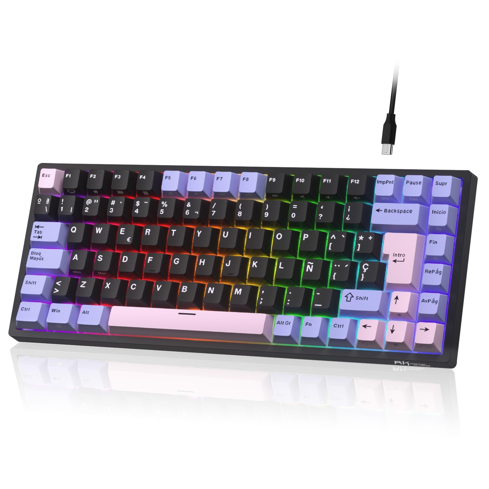 RK ROYAL KLUDGE RK84-ES Cableado 75% TKL RGB Hot Swappable Teclado Mecánico para Juegos, QWERTY Español