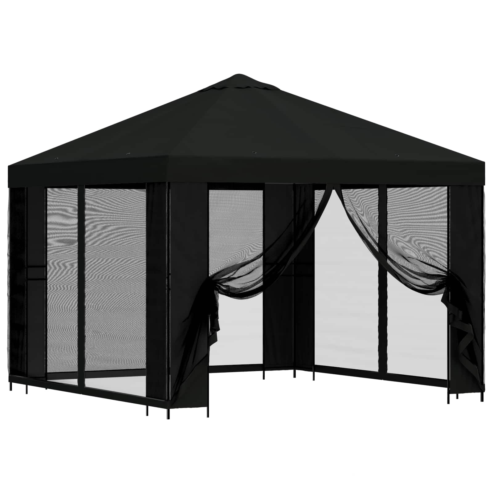 Gazebo da Giardino 3x3 m con Pareti Laterali in Rete Nero