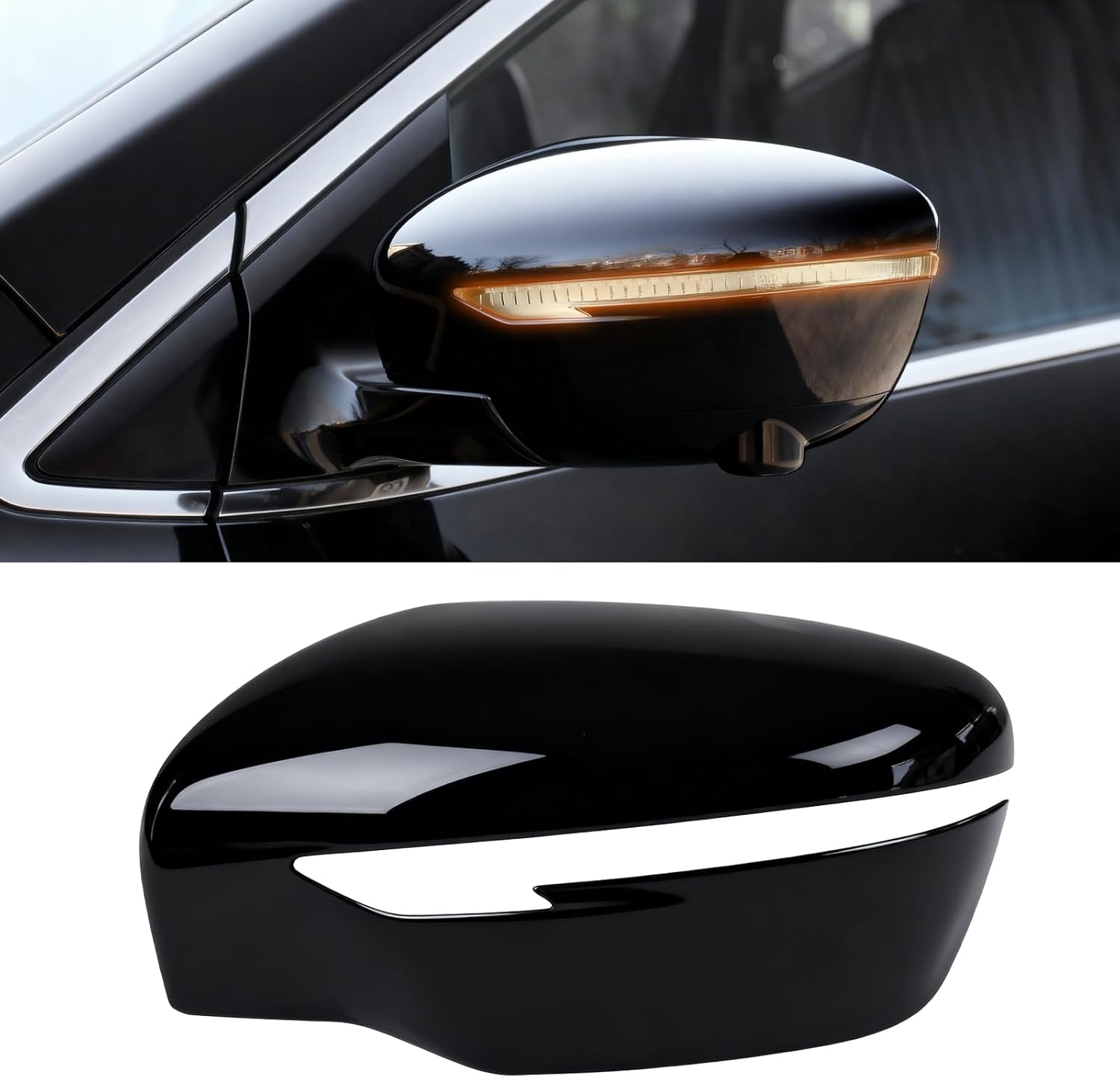Moonlinks Compatible with Nissan Rogue 2014-2020/Murano 2015-2024/Pathfinder 2017-2020 Left Driver Mirror Cover Replacement, Glossy Black Left Side Clip-on Mirror Cap Replaces for 96374-4BA0A