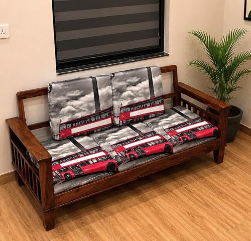 ohello® Stretchable/Spandex 3D Printed Sofa Slip Cover, Pack of 5 Sofa seat Covers can use for livingroom, Couch, Wooden Sofas & Offices (Grey & Red, SSC_923)