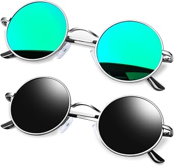 KANASTAL Round Sunglasses for Women Men Polarized Circle Sun Glasses UV400 Halloween Cosplay Shades 2 Pack