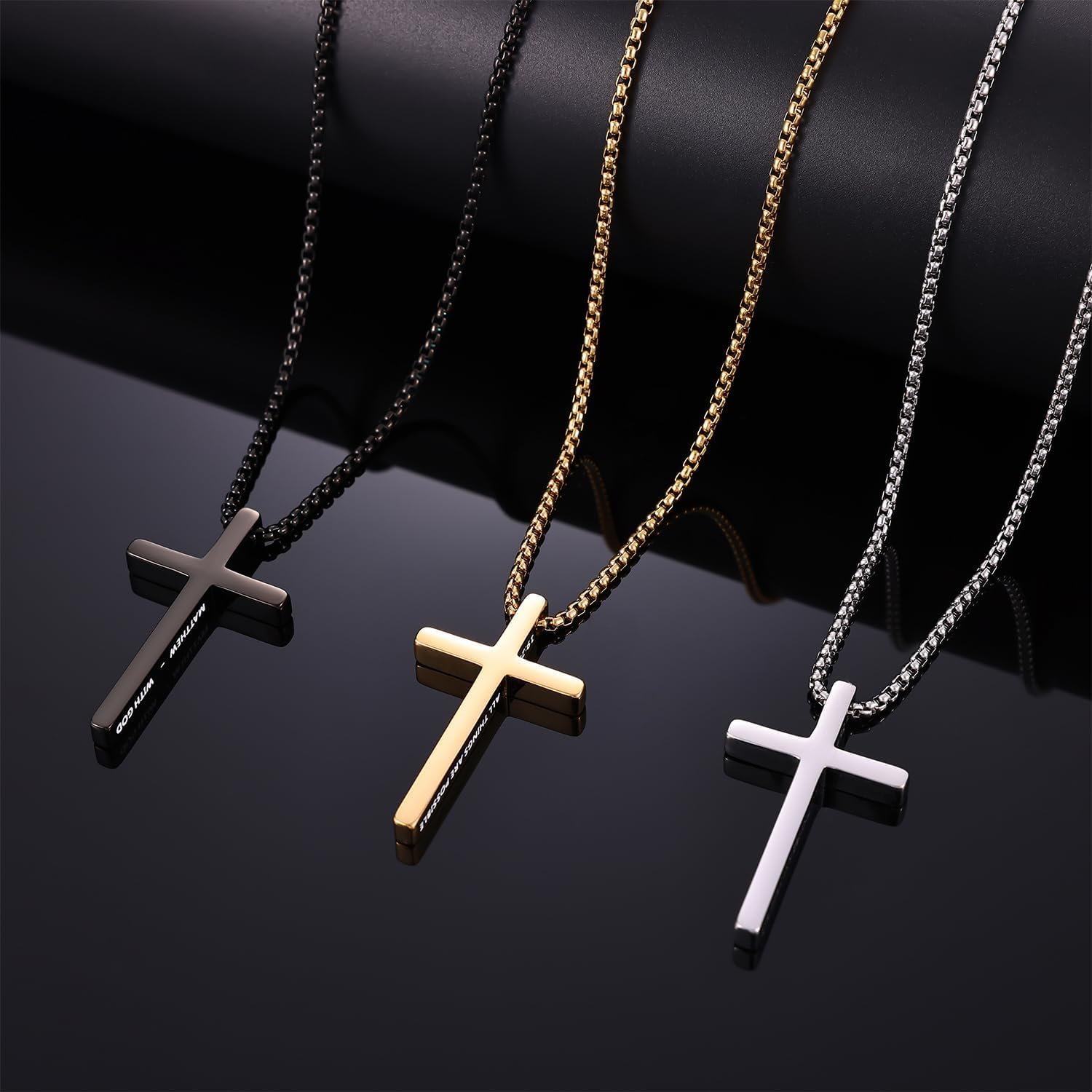 Fiusem Cross Necklace for Men, Inspirational Bible Verse Cross Chain for Men, 316 Stainless Steel Cross Necklace for Men - Image 7