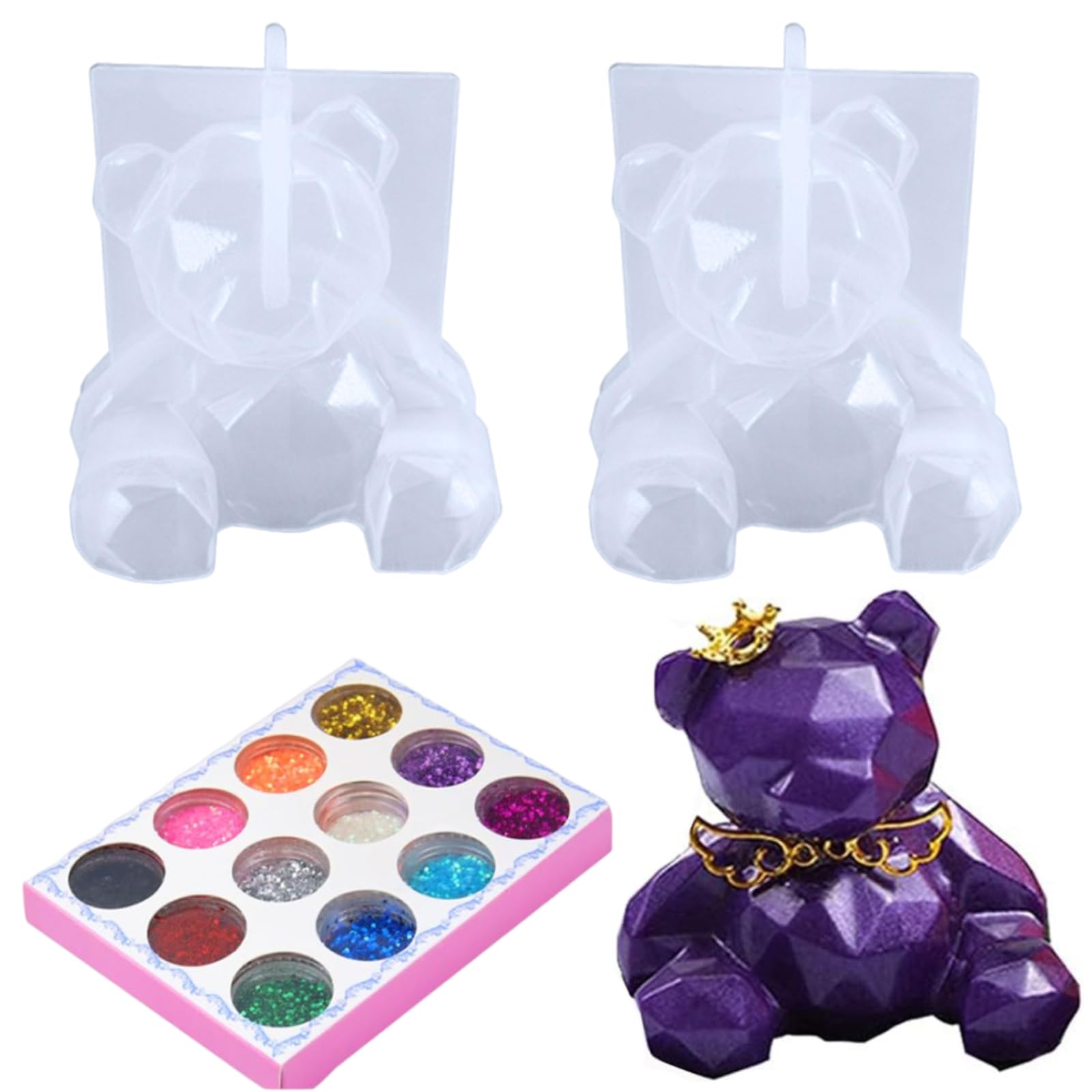 YingBiao 3D Bear Resin Mould Stereo Geometry Silicone Resin Mould Flower Fondant Candle Cake Mould DIY Decoration Craft Epoxy Jewelry Making Mould Jewelry Moulding Mould