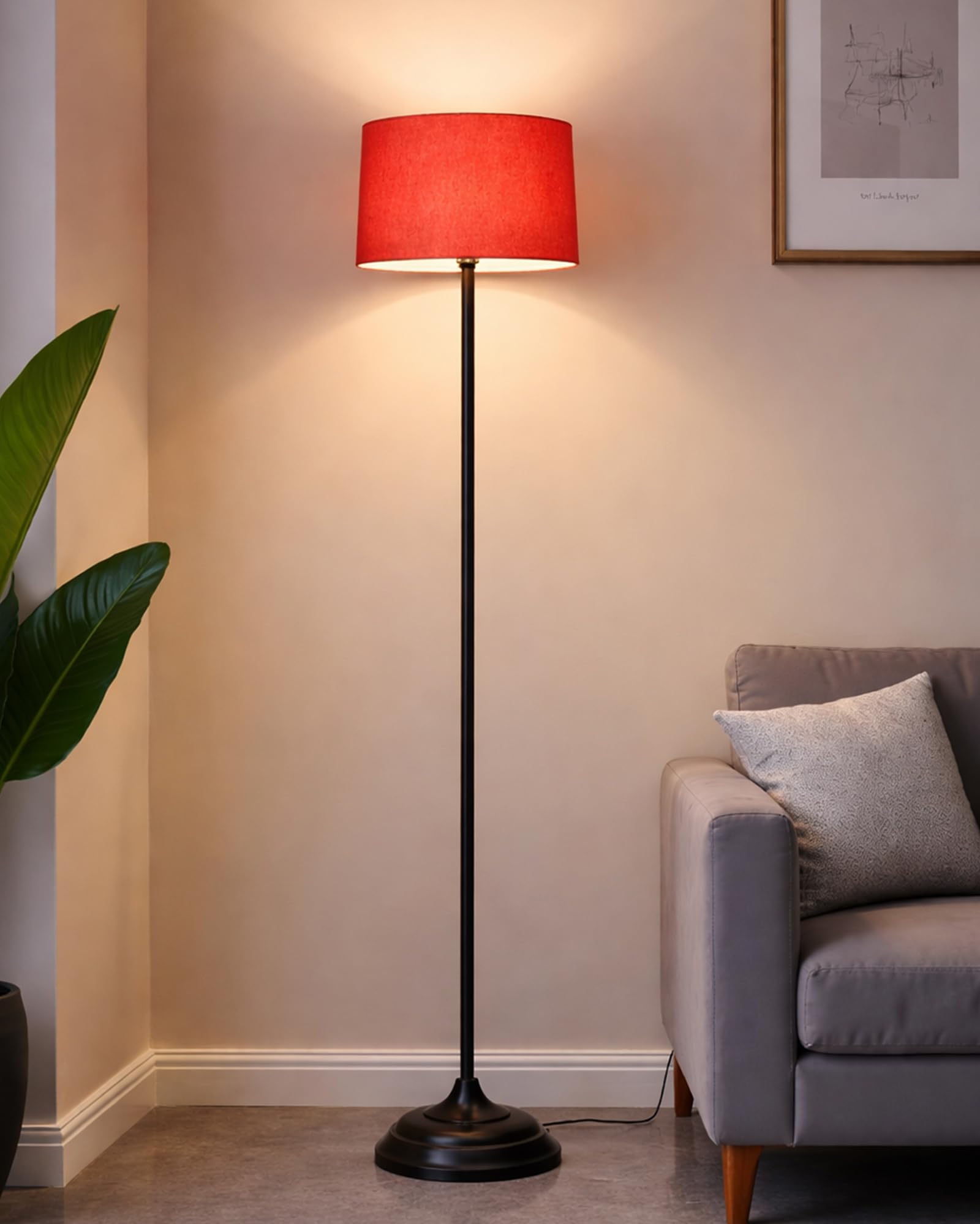 Homesake Contemporary Metal Floor Night Table Lamp with Shade, (Straight, Red)-picture-13