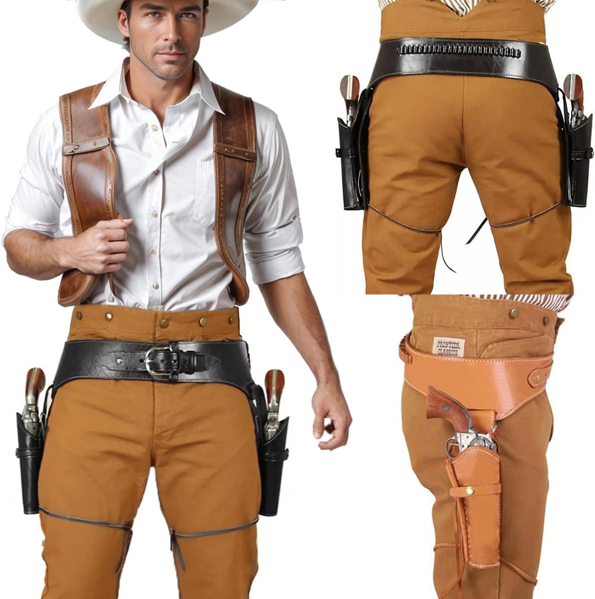 Medieval Masquerade Cowboy Holster Belt Faux Leather Revolver Holster