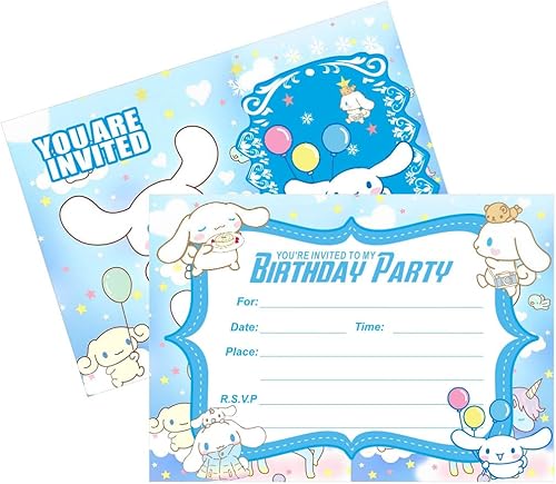 Miniatura 4 de 12 piezas de Cinnamoroll Dog cumpleaños fiesta sobre carta de invitación, carta de invitación de cumpleaños para niños y niñas, decoración de fiesta.