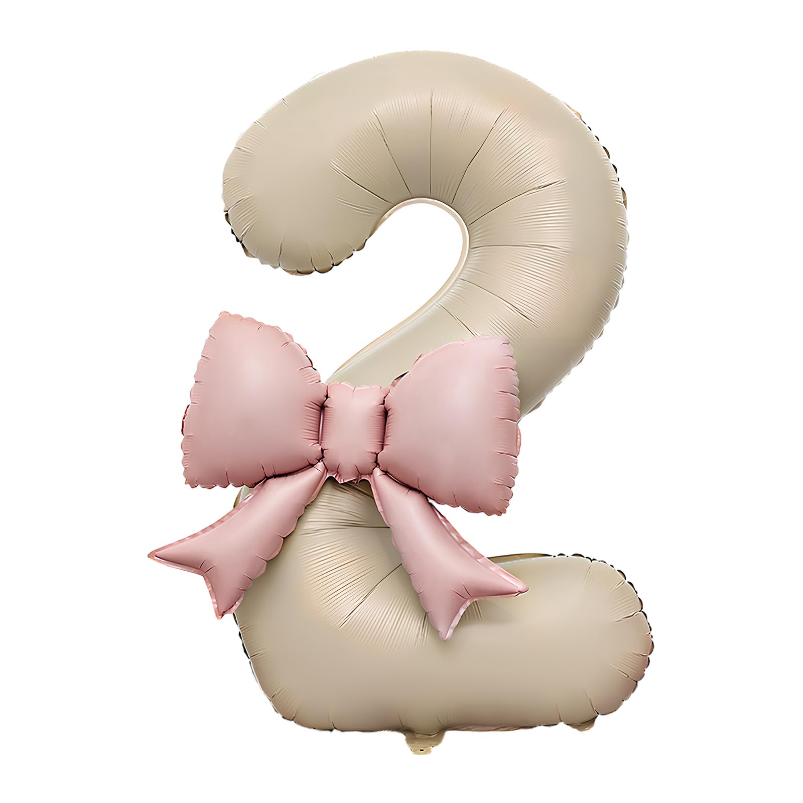 Beige Number 2 Balloon, 40 Inch Foil Birthday Balloon With Bow, Large Number Balloon For Girl's Birthday Party Decorations