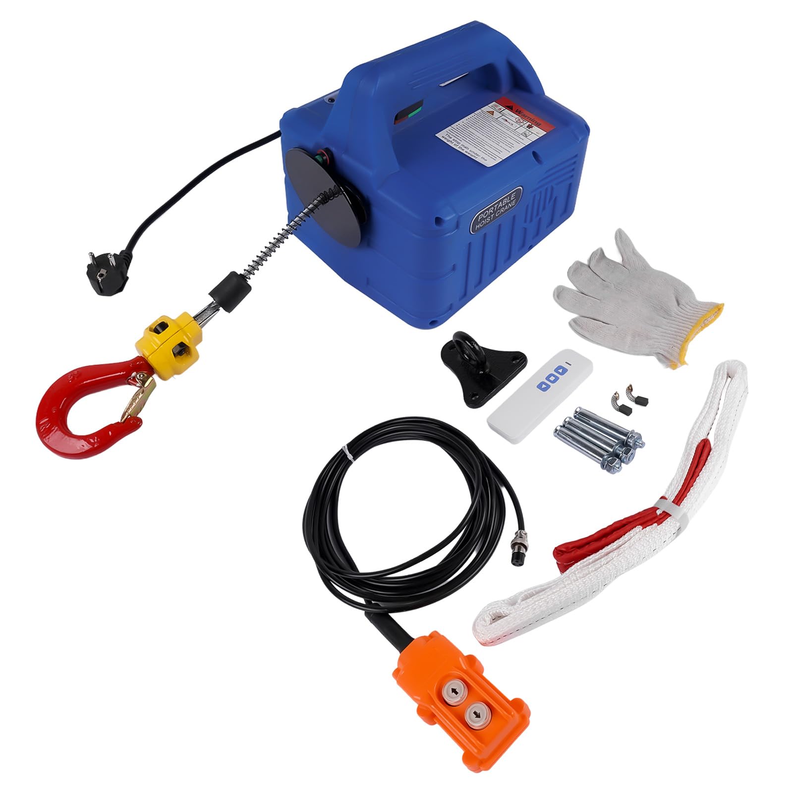 3 in 1 Paranco elettrico 500 kg 1500W Argano Elettrico Portatile con finecorsa a infrarossi migliorato per Garage Magazzini Costruzione Domestica, Blu