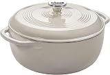Amazon product image of Lodge Essential Enamel Cast Iron Dutch Oven, 6 Quart, Oyster White | Ideal for Bread Baking, Braising, Marinating & Slow Cooking, Features Moisture-Sealing Lid & Dual Handles