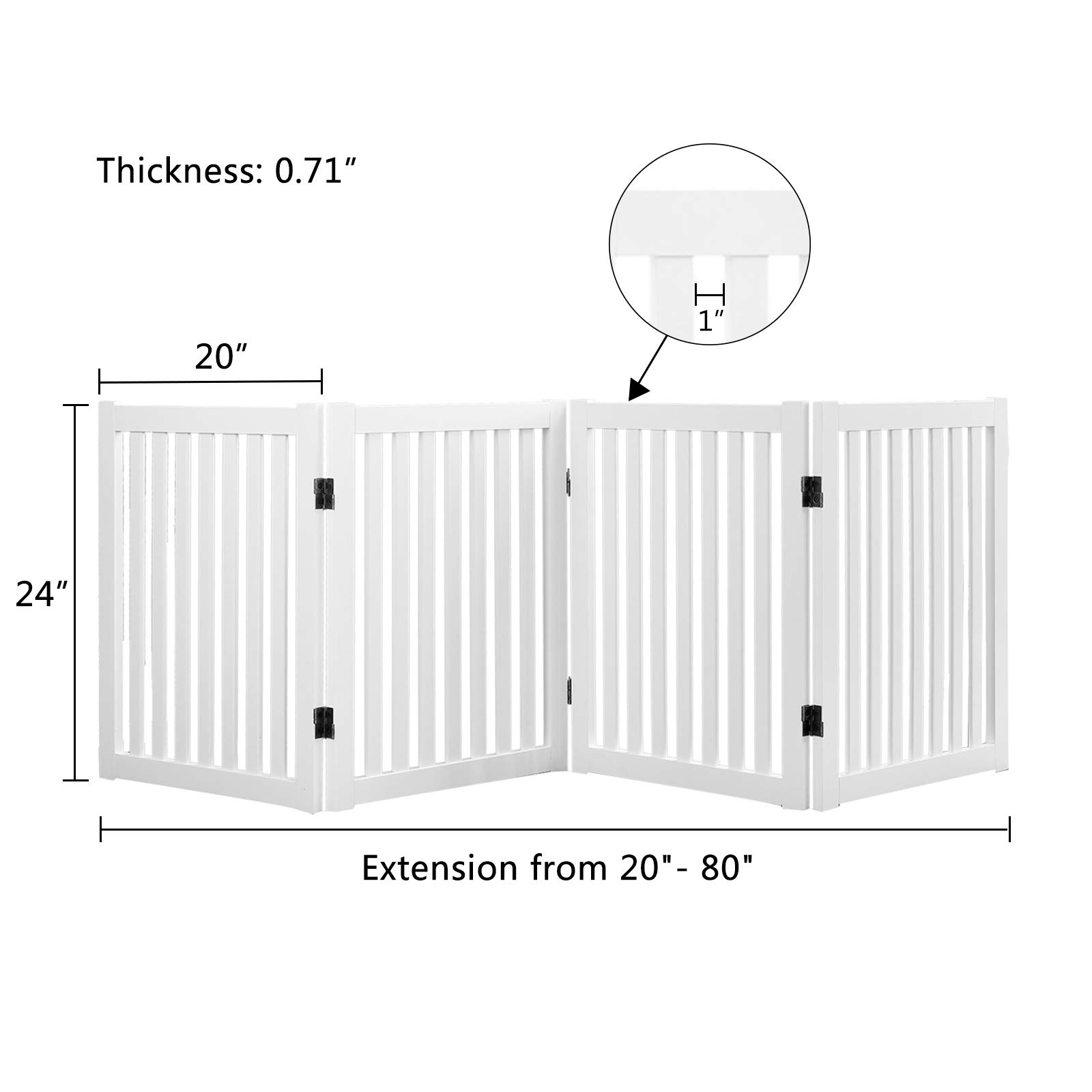 WELLAND Wooden Freestanding Pet Gate, 4 Panel 24 Inch Step Over Fence