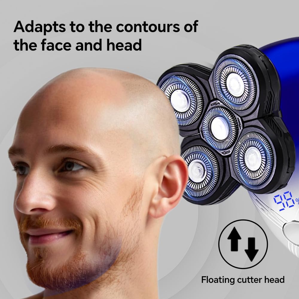5-in-1 Electric Head Shavers for Bald Men,Wet Dry Waterproof Cordless Men's Rotary Razor for Head/Face,Grooming Kit with Nose Trimmer-Hair Clippers, LED Display, USB Type-c Charging Rechargeable - Image 5