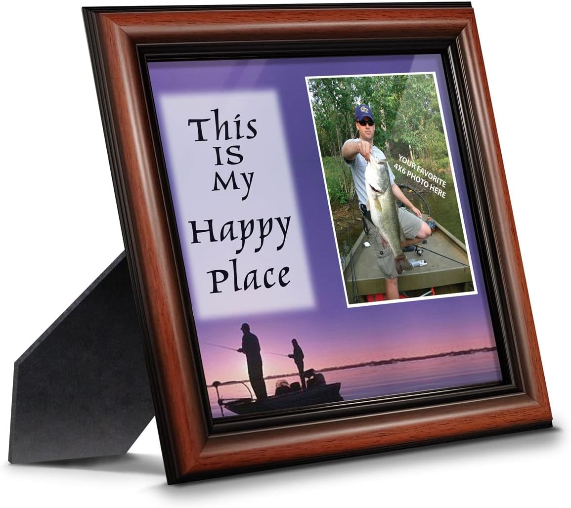 Fishermans Happy Place, Personalized Fishermens Gifts for the One You Love, Fishing Décor Picture Frame 10X10 9722W
