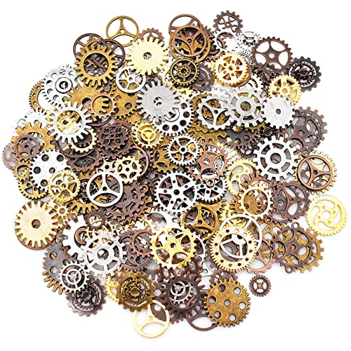 Guador 300g Steampunk Zahnräder, Vintage Zahnraeder Basteln Metall Anhänger Zahnraeder Legierungsschmuckzubehör der Weinlese DIY Handgemachtes Mehrfarbig (Altes rotes Kupfer, alte Bronze, Silber)