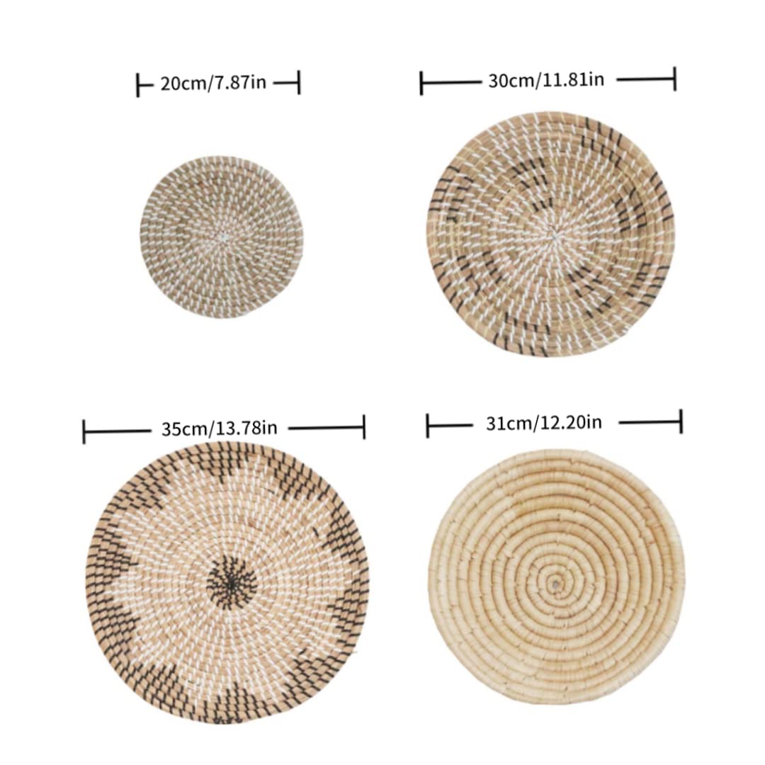 Decoración de pared tejida, juego de canasta de pared tejida de 5 de diferentes tamaños colgantes decoración de cesta tejida redondo de canasta de pasos de mar plano arte de pared para decoraciones d