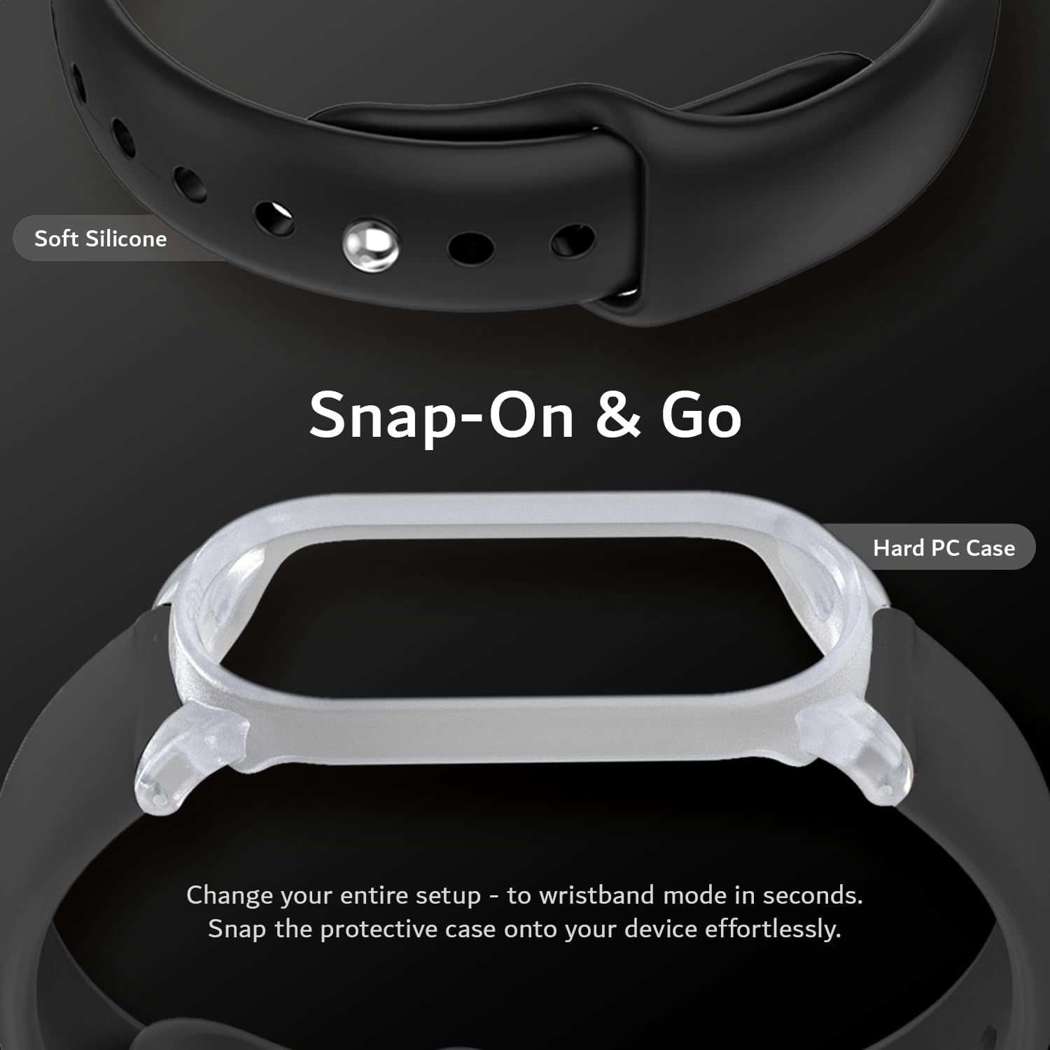 TUDIA Étui PC à Clipser Bracelet en Silicone réglable pour PLAUD NotePin AI Noir