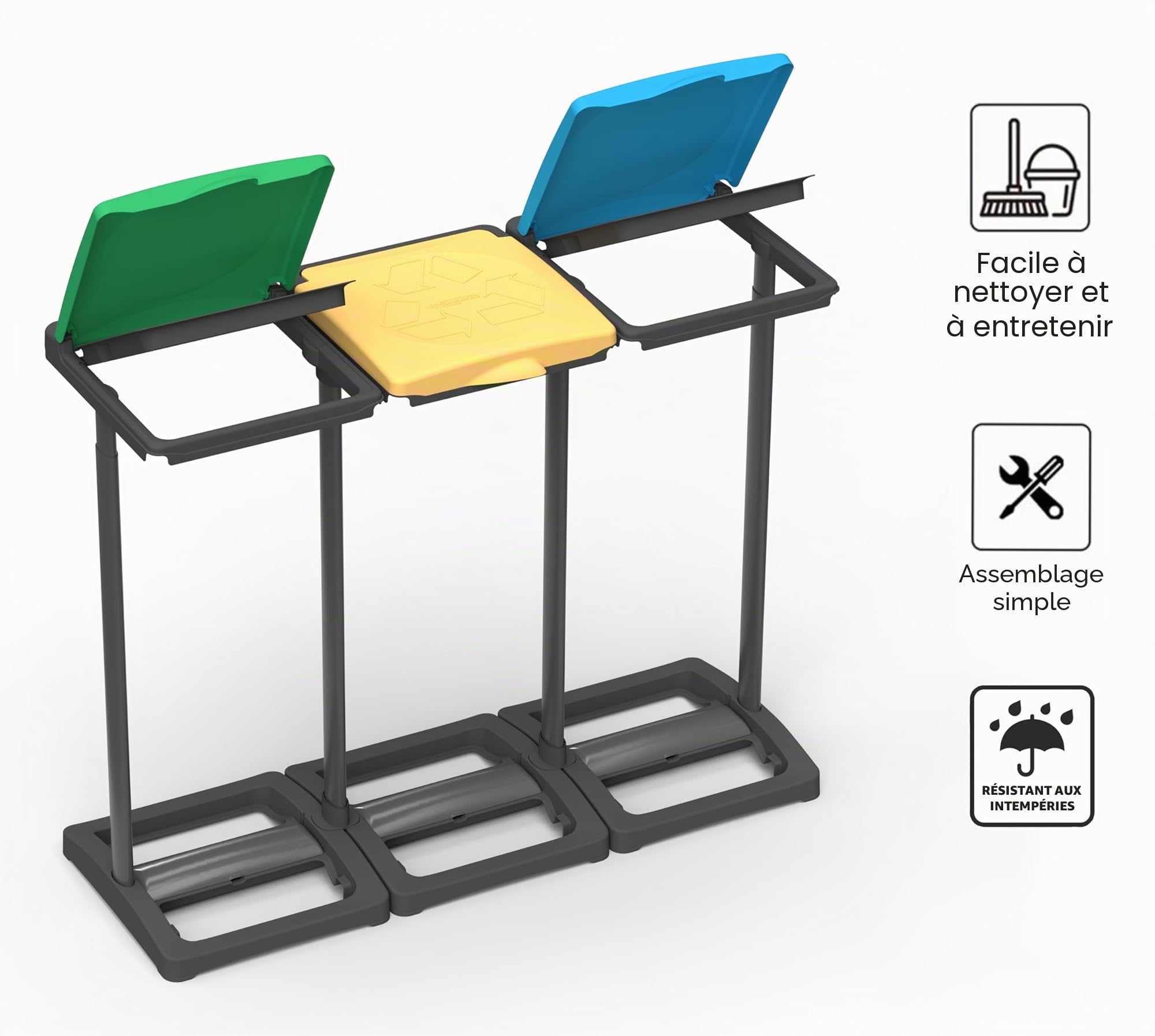 Mongardi: M. B Tris, porte- sacs poubelle pour collecte différenciée en résine de PP, facile à assembler, pour sacs de 80 à 110 L, résistant, environnements intérieurs et extérieurs, 97 l x 36 x 80 cm