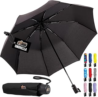 GORILLA GRIP GORILLA GRIP Strong Windproof Stick Compact Umbrella for Rain, One-Click Automatic Open and Close, Durable Quick Dry Waterproof Material, Lightweight and Portable, Travel Size Fits Backpack, Black