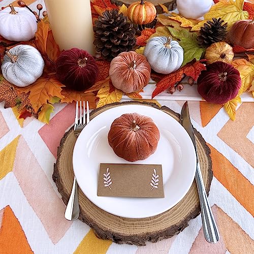 Image of Winlyn 12 Pcs Assorted Small Faux Rustic Velvet Pumpkins Decorative Fabric Foam Pumpkins in Burgundy Bronze Gray White 3 inch for Fall Wedding Halloween Thanksgiving Table Centerpiece Decor