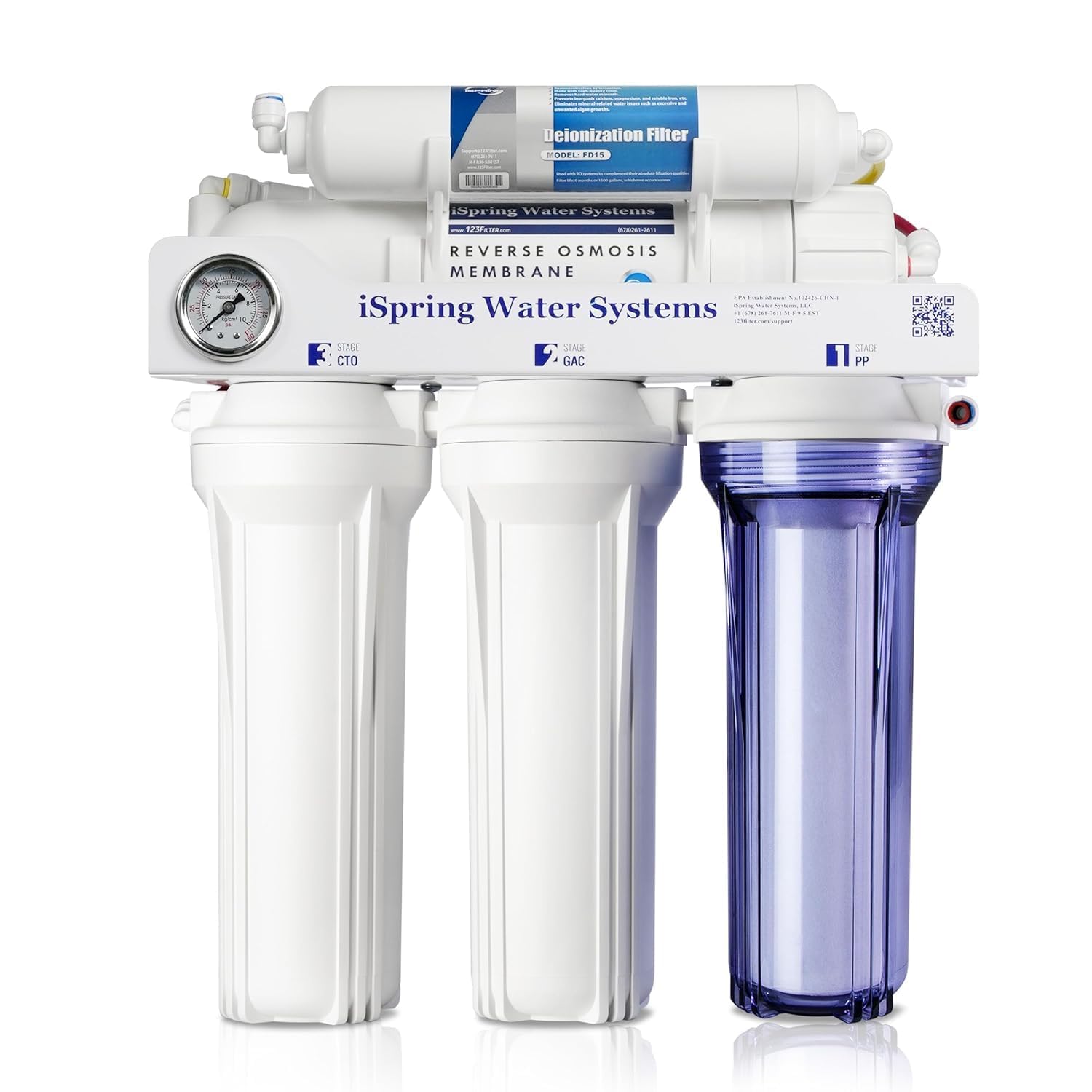 iSpring RCC1D Osmose Inverse Déionisation 5 Étapes pour Aquarium | 150 GPD Haute Performance, Système sans Réservoir, Filtre à Eau DI, pour Aquarium