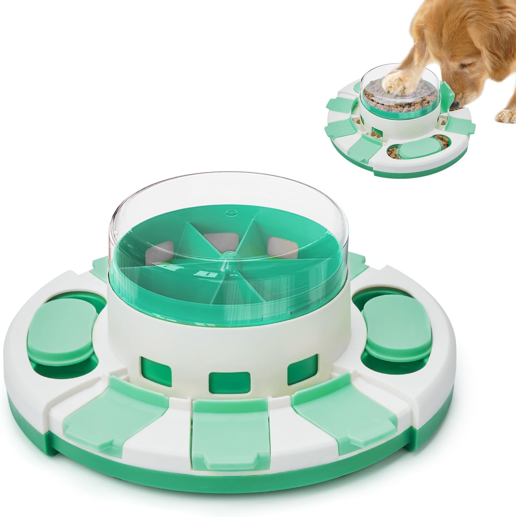Potaroma Dog Puzzle Toy 2 Levels, Slow Feeder, Pup Food Treat Feeding Dispenser for IQ Training and Entertainment for All Breeds (Green White)