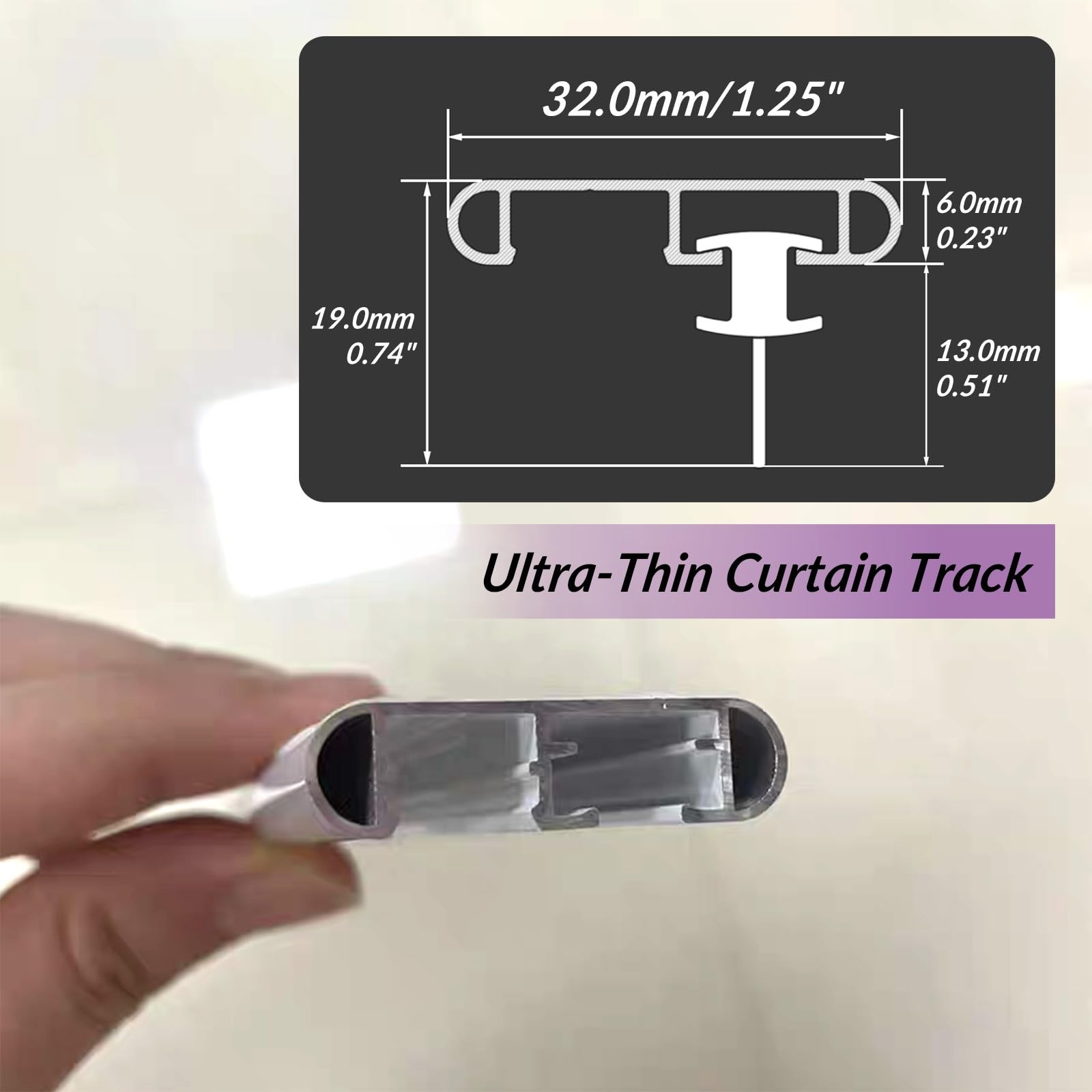 Aluminiowy sufit ain Track 300 cm (9,8 ft) - Wyciszony system przesuwny do salonu i sypialni - szyny gładkie - łatwe wkładanie mosiądzu h