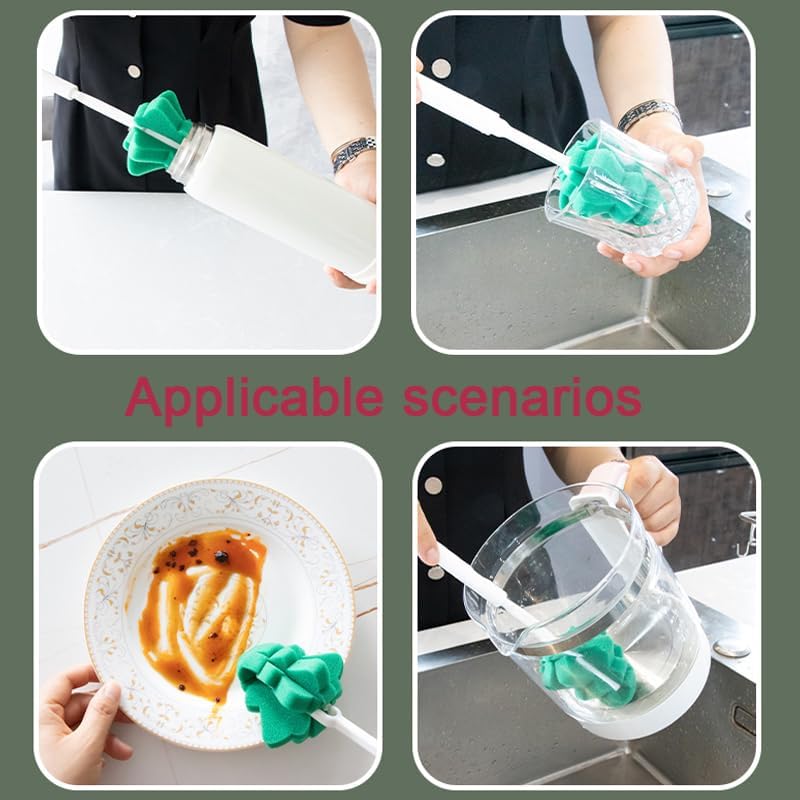 Miniatura 6 de Cepillos suaves para botellas, cepillos de esponja para botellas, juego de cepillos de limpieza con asas ajustables, 2 piezas, para copas de vino y