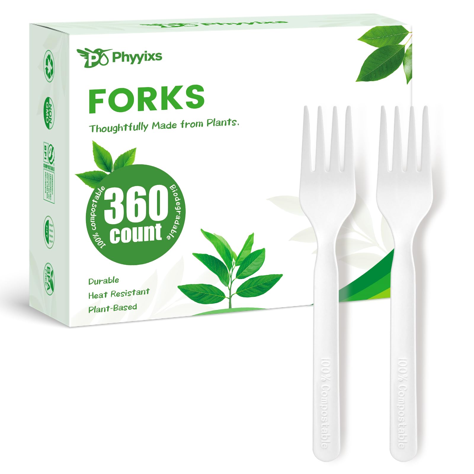 360 Count Compostable Forks,Extra Heavy-Duty, Heat-Resistant & BPA-Free,Alternative to Plastic Forks for Weddings, Parties, and Daily Use