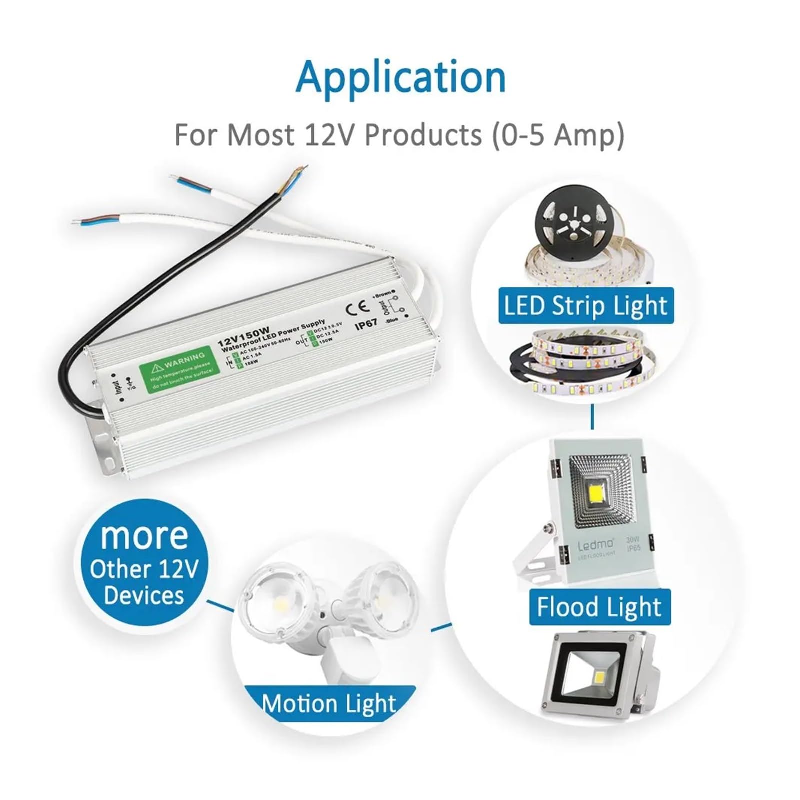 Transformateur LED, Driver LED étanche AC 110/220 V vers DC 12/24 V, 10/20/30/50/60/100/150 W, IP67, adaptateur d'alimentation for usage extérieur(24V,300W Slim)