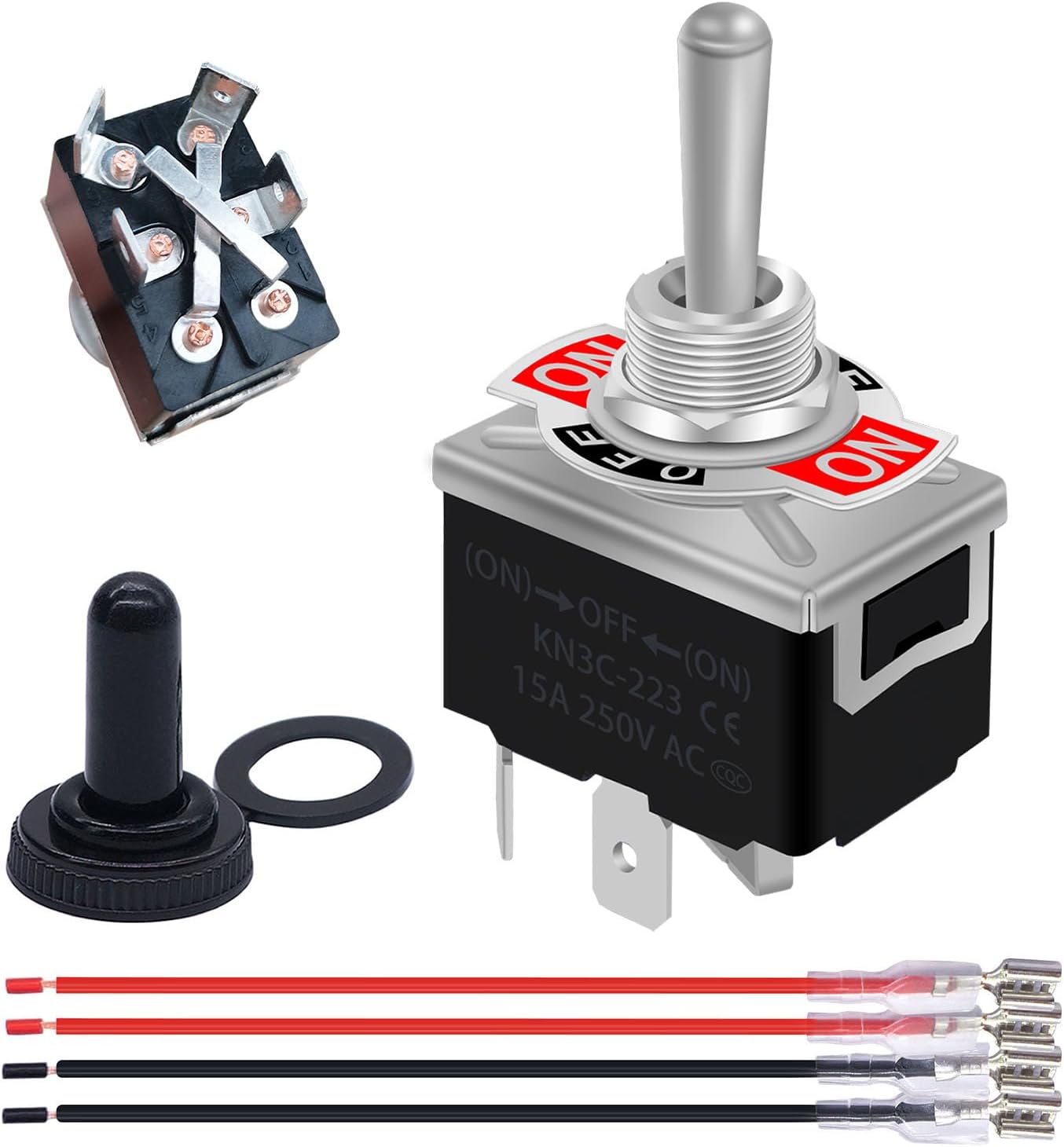weideer 12V Reverse Polarity Switch Momentary Power Jack Rocker Switch DC Motor Control DPDT 4 Pin(ON)-Off-(ON) 20A 12 Volt DC RV Switch with Wires
