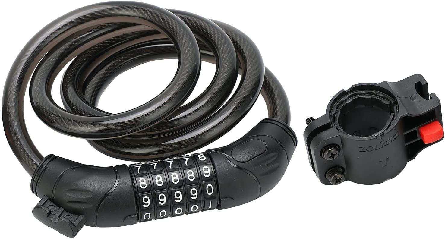 Candado de combinación para Bicicleta, con contraseña de 5 dígitos, candado de Cable de Seguridad de Acero con Soporte de Montaje, candado de combinación portátil, candado antirrob