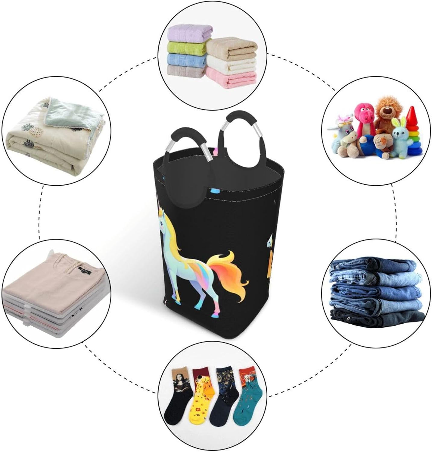 Unicorn Foldable storage bag, 50L capacity, suitable for laundry room, dormitory bedroom, dirty clothes storage basket.