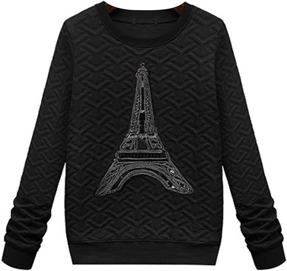 America Early Spring New Fashion Paris Tower Long Sleeved Hoodie Sweatershirts Black