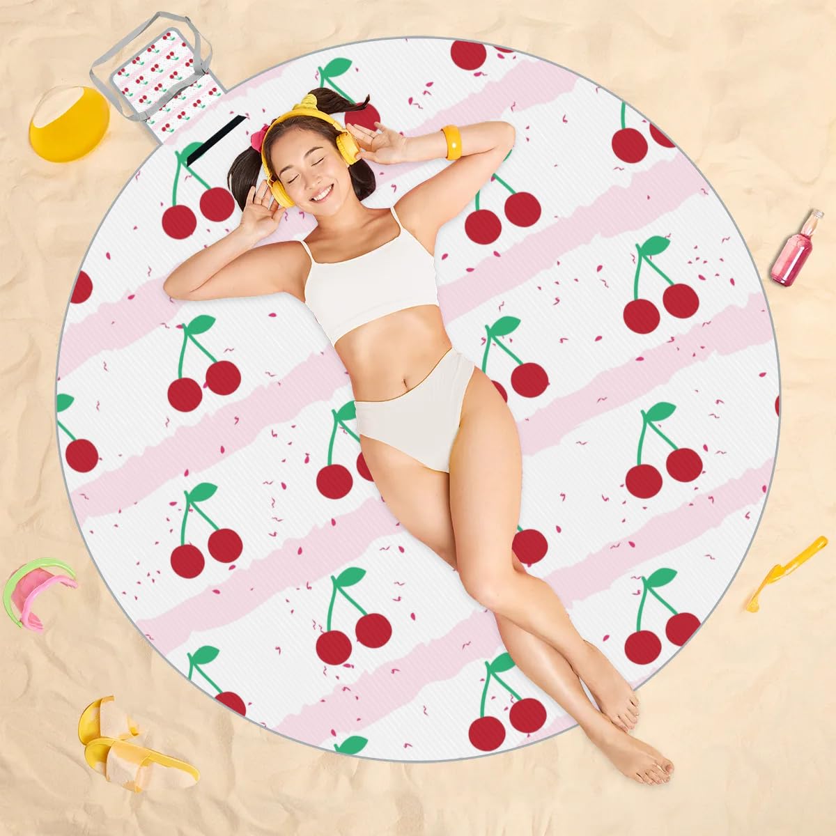 TropicalLife Bonita manta de picnic de cerezas y frutas, impermeable, plegable, para interiores y exteriores, para playa, camping, parque, reuniones familiares