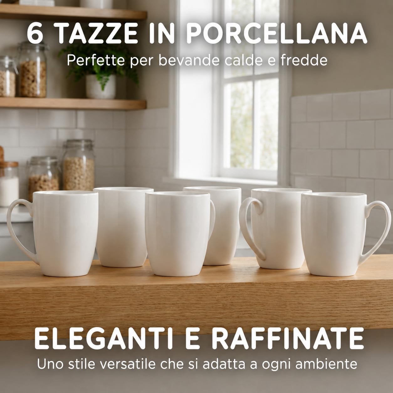 CUQOO Set di 12 tazze da caffè bianche, 350 ml, in ceramica di porcellana con manico, set di tazze grandi, lavabili in lavastoviglie e adatte al microonde, tazze sfuse per casa, ufficio e catering