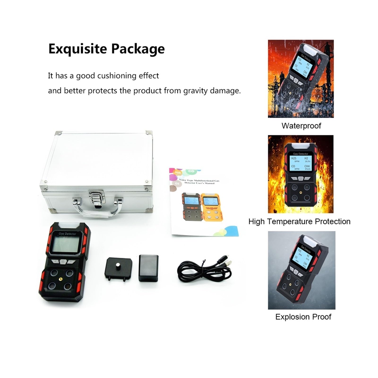 Detektor gazu, Monitor wielogazowy USB akumulator 4 w 1 CH4 CO H2S O2 zatrucie zapobiegaj czujnikom Tester czujnik profesjonalny alarm do pracy, domu(A Gas Detector)