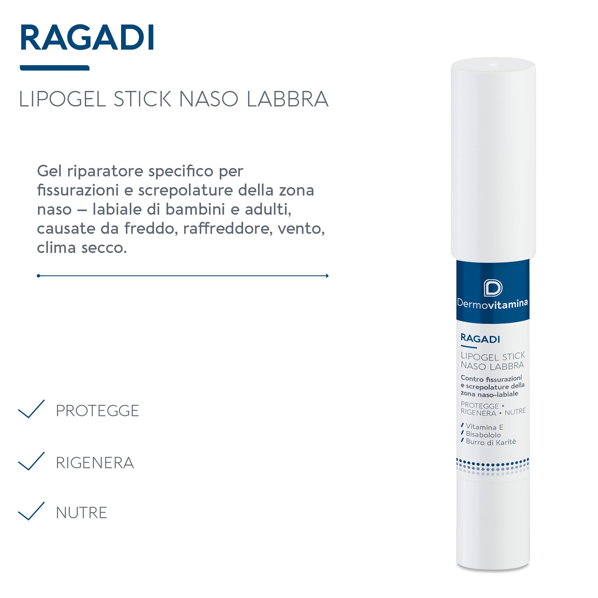 Dermovitamina Ragadi Naso Labbra - Stick per Labbra e Naso Screpolato - Stick Lipogel Rigenerante - Aroma Vaniglia - Senza Conservanti - Lim Balm da 3 ml