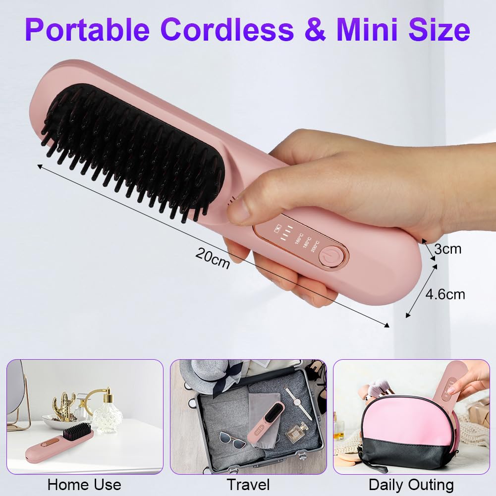 LOPHE 2025 New Upgrade Cordless Straightener Comb, 800M Negative Ion Straightening Brush with 3 Temperature Modes - Image 2