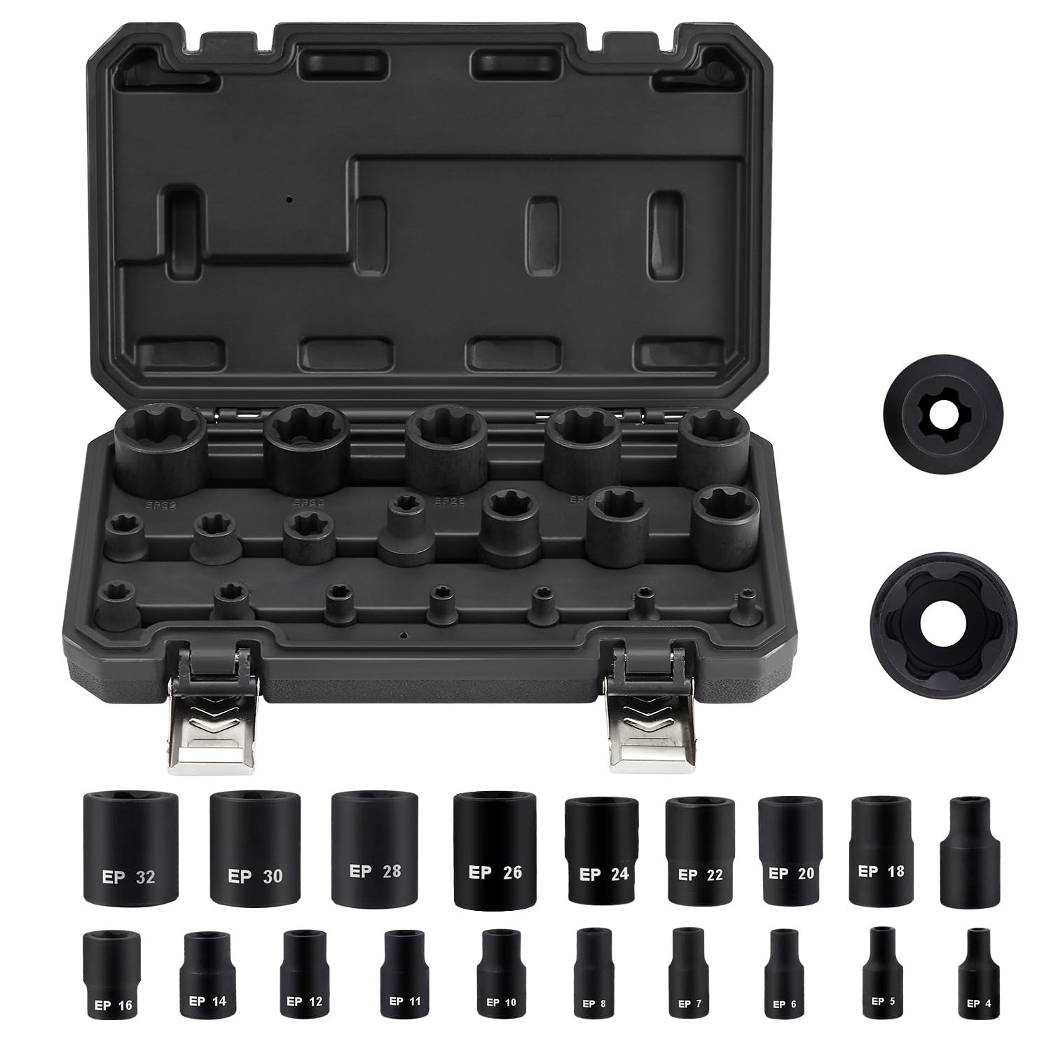 AKM 19-Piece External Torx Plus Socket Set - EP4-32 With 1/4", 3/8", 1/2" Drive, Includes EP8.8 For Tesla Battery Retainers, Cr-V Steel With Case - View #4