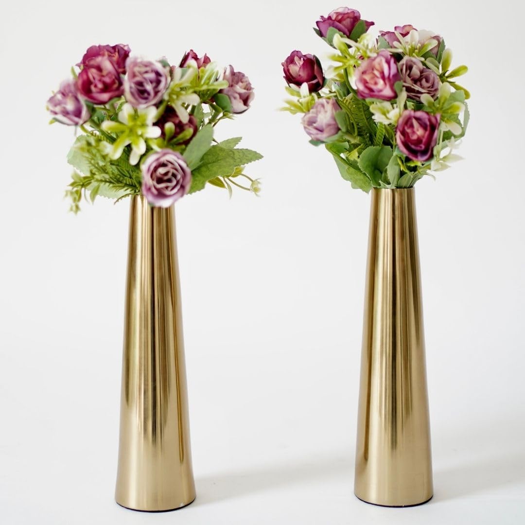 Behoma Golden Metal Slim Cone Flower Vase for Home Decor Bedroom Living Room Office Wedding Table Decorative Item for Festivals Birthday (Flower Not Included) Small (Set of 2) (B0CL7K93HC) Amazon Price History, Amazon Price Tracker