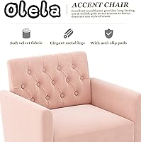 Vista 4 de Olela Silla decorativa de terciopelo con brazo para sala de estar, sillón moderno, sofá individual, acogedora silla auxiliar tapizada para lectura