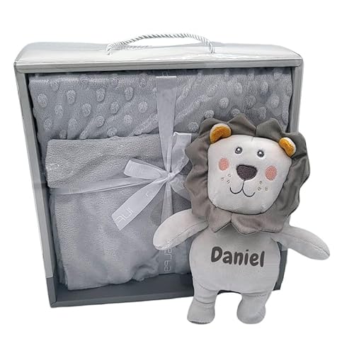 Set Regalo Bebe Recien Nacido | Peluche Bebe Personalizado con Mantita Bebe Recien Nacido | Canastilla Bebe Recien Nacido | Manta Bebe Extra Suave con Peluche Sonajero blandito con su Nombre