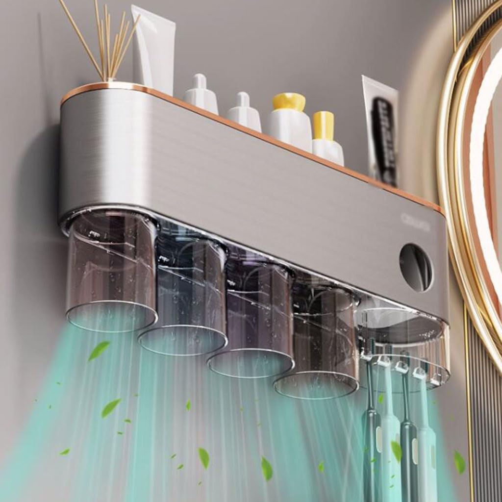Conveniente Portaspazzolino da Parete in Acciaio Inossidabile, Organizer per Il Bagno di casa, portabicchieri per collutorio di Grande capacità, portabicchieri Pratico