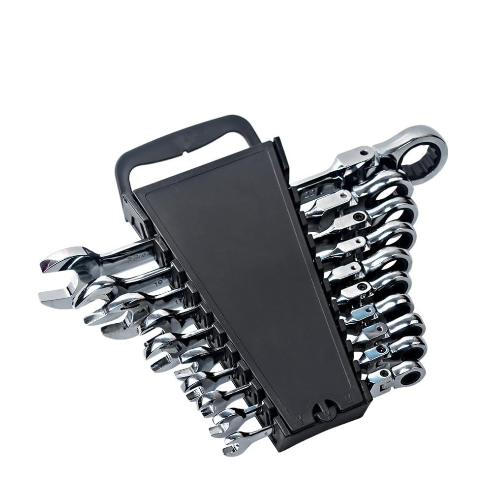 Chiavi A Cricchetto Set di Chiavi a cricchetto, metrico 8mm-19mm, Set di Chiavi combinate con Testa Flessibile in Acciaio al Cromo vanadio con cremagliera Acciaio(10 PCS 6-19mm)
