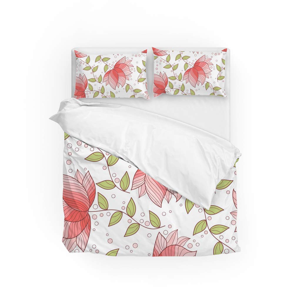 Parure de lit motif floral rose housse de couette lit double et taies CHEHONG en polyester