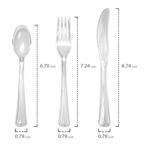 Miniatura 8 de Party Essentials Deluxe - Cubertería de plástico extra resistente, 64 juegos (negro, transparente o rojo), Transparente