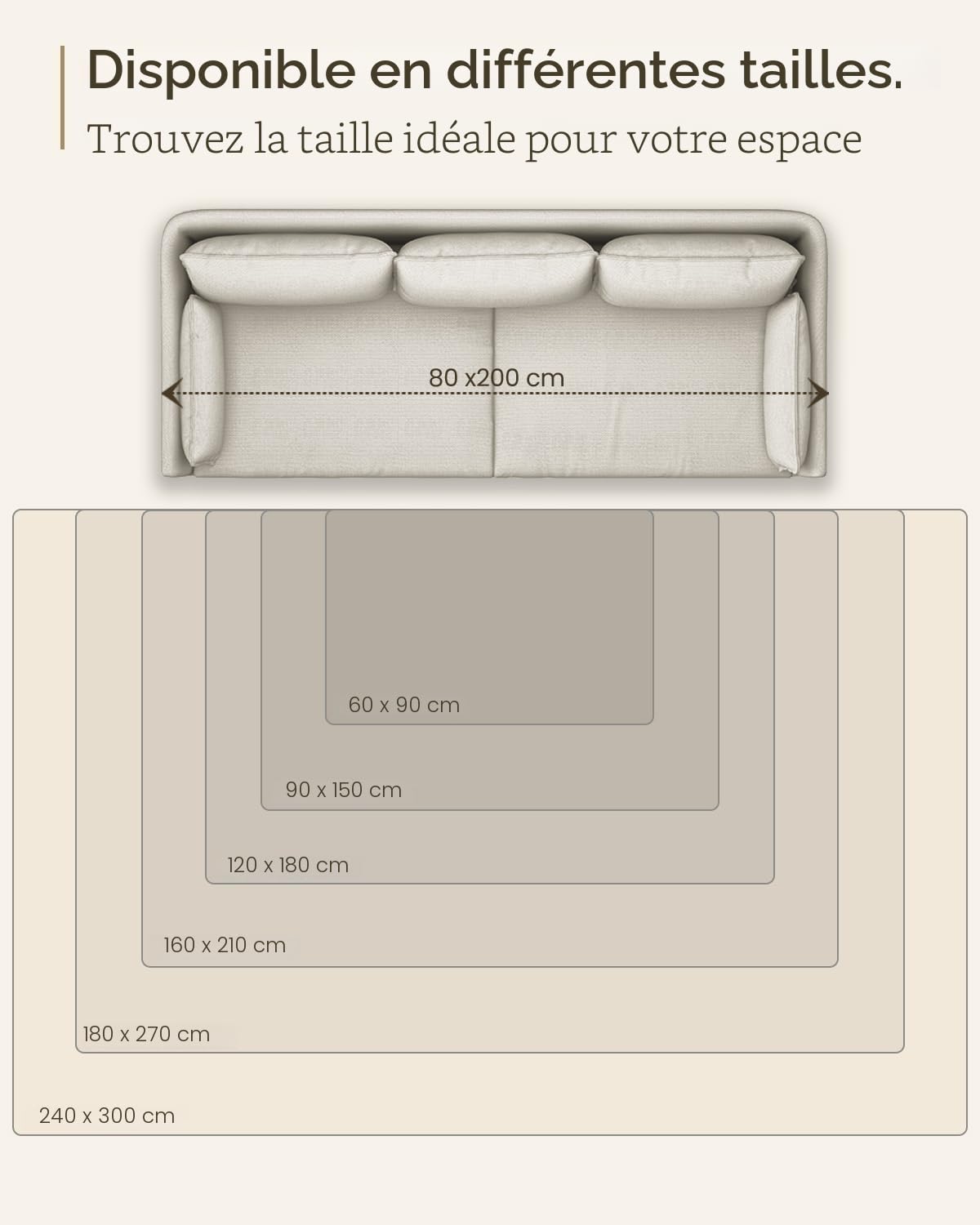 Tapis Lavable Machine 240x300cm - Poil Court Moderne, Polyester Doux, Descente de Lit Résistant, Salon/Chambre, Brun Crème