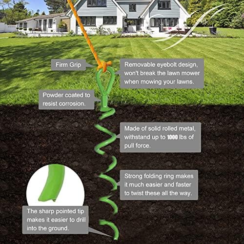 Powerful 4 Pack 15 inches Spiral Shed Anchor Kit - Pale Green Tent Stakes Heavy Duty Ground Screw Anchor